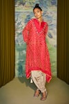 Buy_Twenty Nine_Red Gajji Silk Tie And Dye High Neck Rabari Draped Dress _at_Aza_Fashions