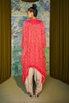 Shop_Twenty Nine_Red Gajji Silk Tie And Dye High Neck Rabari Draped Dress _at_Aza_Fashions