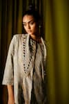 Buy_Twenty Nine_Beige Georgette Luckhnowi Embroidered Mirror Long Collar Rabari Work Jacket _Online_at_Aza_Fashions