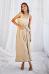 Buy_Twenty Nine_Beige Gajji Silk Bandhani Square Neck Jumpsuit _at_Aza_Fashions