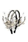 Shop_Born Flash_Silver Crystals, Pearls, Sequins Curlew Floral Embellished Hairband _at_Aza_Fashions