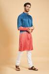 Hilo Design_Blue Silk, Cotton Radical Marino Kurta Set _Online_at_Aza_Fashions