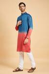 Shop_Hilo Design_Blue Silk, Cotton Radical Marino Kurta Set _Online_at_Aza_Fashions