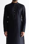 Shop_Kaha_Black Linen Solid Band Collar Kurta  _Online_at_Aza_Fashions