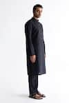 Kaha_Black Linen Solid Band Collar Kurta  _Online_at_Aza_Fashions