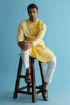 Buy_Kaha_Yellow Linen Solid Ombre-dyed Kurta  _Online_at_Aza_Fashions