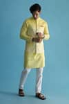 Buy_Kaha_Yellow Linen Plain Norahy Ombre Effect Bundi Kurta Set _Online_at_Aza_Fashions