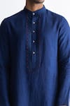 Kaha_Blue Linen Solid Front-open Kurta  _Online_at_Aza_Fashions