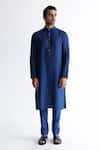 Buy_Kaha_Blue Linen Solid Front-open Kurta  _Online_at_Aza_Fashions