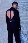 Line out line_Black Cotton Plain Cut Work Back Blazer  _Online_at_Aza_Fashions