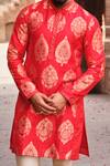 Nitesh Singh Chauhan_Red Silk Brocade Kurta And Pant Set_at_Aza_Fashions