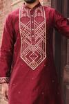 Nitesh Singh Chauhan_Maroon Chanderi Art Silk Rajasthani Embroidered Kurta Set_at_Aza_Fashions
