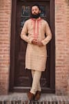 Buy_Nitesh Singh Chauhan_Beige Cotton Silk Printed Bandhani Kurta Set  _at_Aza_Fashions