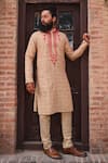 Shop_Nitesh Singh Chauhan_Beige Cotton Silk Printed Bandhani Kurta Set  _at_Aza_Fashions