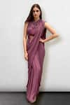 Buy_Jade By Ashima_Purple Dupion Silk Embroidery Round Draped Saree Gown_at_Aza_Fashions