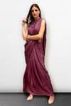 Jade By Ashima_Purple Dupion Silk Embroidery Round Draped Saree Gown_Online_at_Aza_Fashions