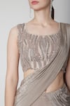 Jade By Ashima_Grey Blouse Dupion  Saree Crepe Embroidery Round Draped Ruffle With_at_Aza_Fashions