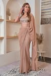 Shop_Jade By Ashima_Beige Georgette Embellishment Nalki And Stone Pre-draped Saree With Blouse