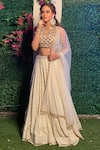 Shop_Aaryaa By Kashveen Kohli_White Georgette Thread And Mirror, Acrylic Round Embroidered Lehenga & Blouse Set _Online_at_Aza_Fashions