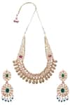 Buy_Khushi Jewels_Gold Plated Stones, Pearls Kundan Necklace With Earrings _at_Aza_Fashions