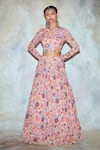 Buy_DiyaRajvvir_Pink Georgette Printed Crop Top And Skirt Set_at_Aza_Fashions