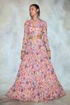 DiyaRajvvir_Pink Georgette Printed Crop Top And Skirt Set_Online_at_Aza_Fashions