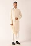 Buy_Dhruv Vaish_Beige Silk Plain Hybrid Sherwani Set  _at_Aza_Fashions