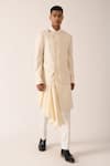 Dhruv Vaish_Beige Silk Plain Hybrid Sherwani Set  _Online_at_Aza_Fashions