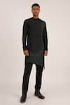 Dhruv Vaish_Black Cotton Silk Dip Dyed Asymmetric Kurta Set  _Online_at_Aza_Fashions