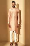 Buy_Dhruv Vaish_Pink Raw Silk, Terry Cotton Metal Work Embroidered Kurta Set _at_Aza_Fashions