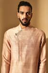 Shop_Dhruv Vaish_Pink Raw Silk, Terry Cotton Metal Work Embroidered Kurta Set _Online_at_Aza_Fashions