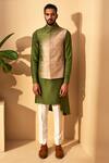 Dhruv Vaish_Silver Handloom Silk Bundi For Men_Online_at_Aza_Fashions