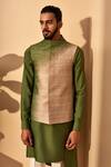 Dhruv Vaish_Silver Handloom Silk Bundi For Men_at_Aza_Fashions
