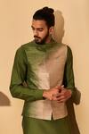 Buy_Dhruv Vaish_Silver Handloom Silk Bundi For Men_at_Aza_Fashions