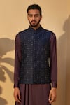 Buy_Dhruv Vaish_Blue Silk Bundi  _at_Aza_Fashions