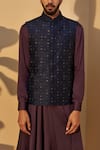 Shop_Dhruv Vaish_Blue Silk Bundi  _Online_at_Aza_Fashions