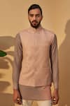 Buy_Dhruv Vaish_Pink Silk Bundi With Kurta  _at_Aza_Fashions