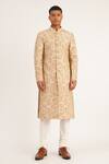 Buy_Dhruv Vaish_Beige Silk Embroidered Floral Sherwani Set  _at_Aza_Fashions