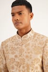 Dhruv Vaish_Beige Silk Embroidered Floral Sherwani Set  _Online_at_Aza_Fashions