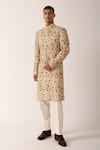 Buy_Dhruv Vaish_White Cotton Silk Printed Floral Motifs Sherwani And Pant Set  _at_Aza_Fashions