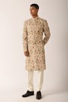 Dhruv Vaish_White Cotton Silk Printed Floral Motifs Sherwani And Pant Set  _Online_at_Aza_Fashions