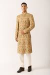 Buy_Dhruv Vaish_Yellow Cotton Silk Embroidered Floral Motifs Sherwani Set  _at_Aza_Fashions