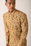 Buy_Dhruv Vaish_Yellow Cotton Silk Embroidered Floral Motifs Sherwani Set  _Online_at_Aza_Fashions