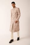 Buy_Dhruv Vaish_Beige Cotton Silk Printed Floral Motifs Sherwani Set  _at_Aza_Fashions