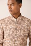 Buy_Dhruv Vaish_Beige Cotton Silk Printed Floral Motifs Sherwani Set  _Online_at_Aza_Fashions