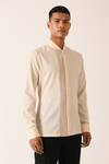 Buy_Dhruv Vaish_Beige Handloom Cotton Mandarin Collar Shirt_at_Aza_Fashions