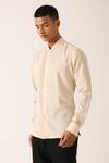 Dhruv Vaish_Beige Handloom Cotton Mandarin Collar Shirt_Online_at_Aza_Fashions
