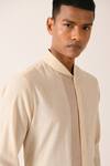 Buy_Dhruv Vaish_Beige Handloom Cotton Mandarin Collar Shirt_Online_at_Aza_Fashions