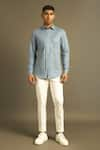 Dhruv Vaish_Blue Cotton Linen Shirt  _Online_at_Aza_Fashions