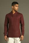 Buy_Dhruv Vaish_Maroon Handloom Cotton Linen Shirt _at_Aza_Fashions